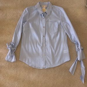 Michael Kors Stripe Oxford Tie Sleeve Shirt M NWT